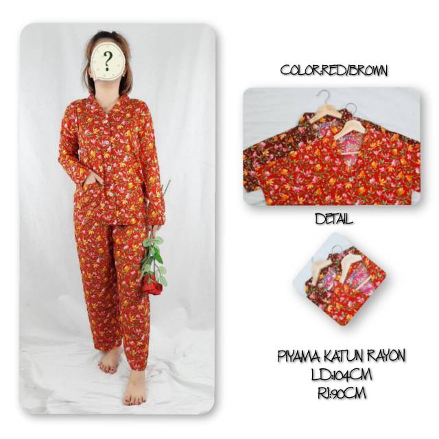 SETELAN BAJU TIDUR PIYAMA RAYON WANITA DEWASA MOTIF BUNGa