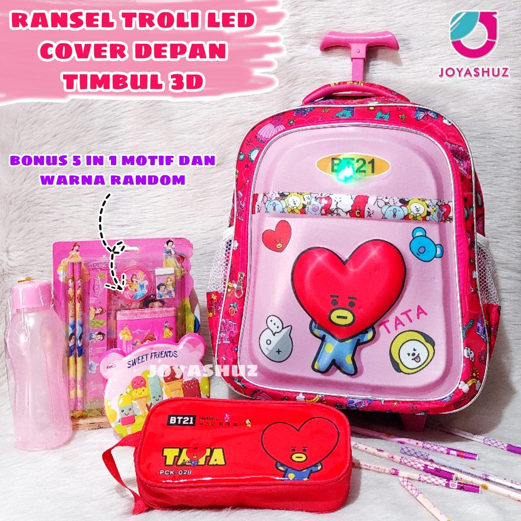 Tas Troli Anak Ransel Cimi Gratis Paket Lengkap - Ransel Anak Perempuan - Ransel Troli Anak TK - Tas Gratis Botol -  Tas Sekolah Anak Troli - Joyashuz