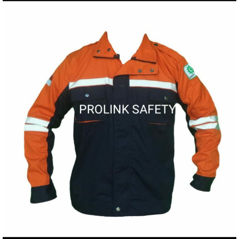 BAJU SAFETY SERAGAM KERJA ATASAN SEMI JAKET FREE LOGO K3 BENDERA