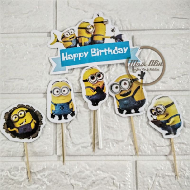 Topper cake Minion / Topper Cup Cake / Hiasan Kue Ulang Tahun / Topper Cake Happy Birthday