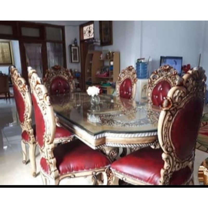 meja makan jati minerva mewah/meja makan ukir jepara kayu jati tpk