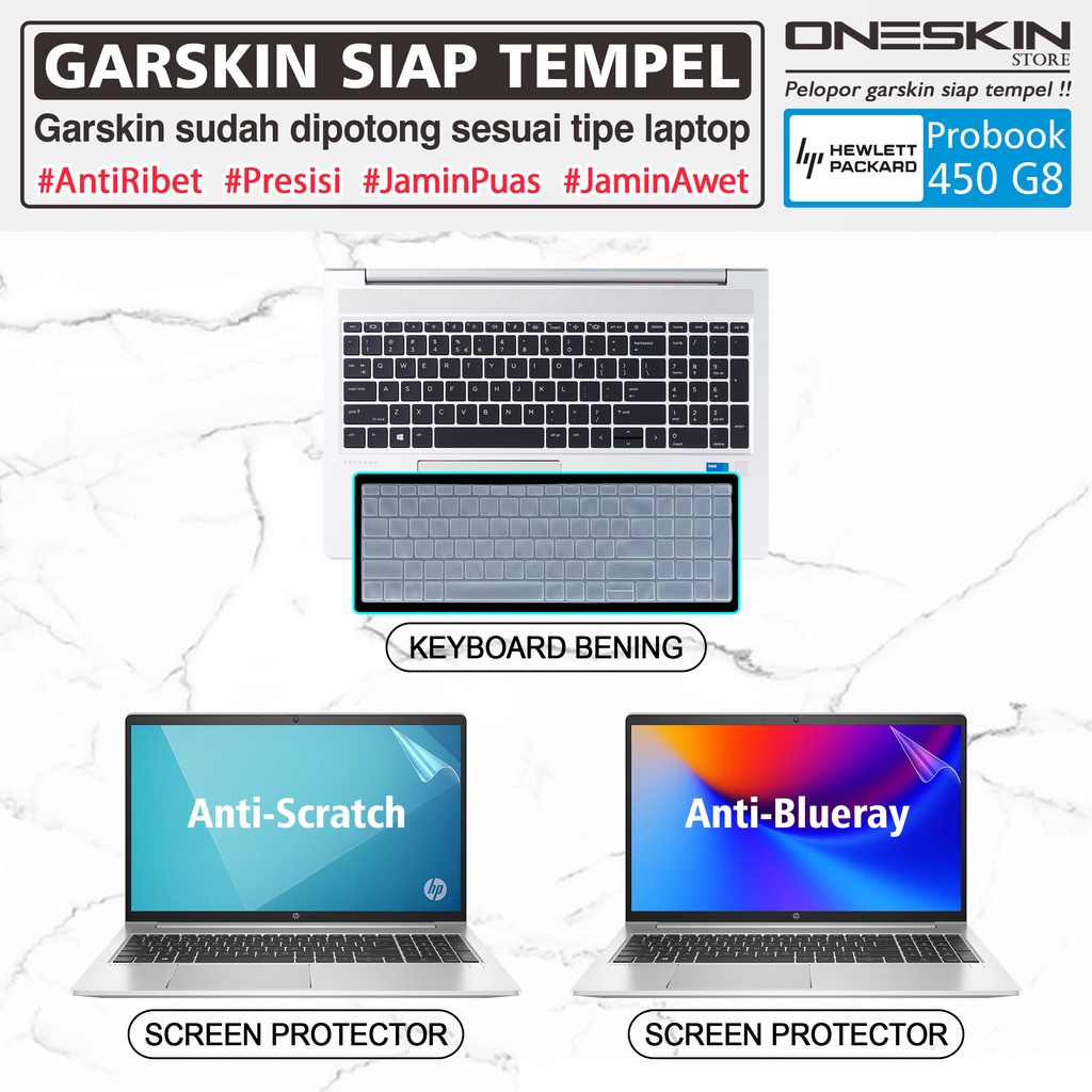 Garskin Sticker Laptop Pelindung Keyboard Screen Protector HP ProBook 450 G8 Gambar Full Body Silikon Bening Warna Glossy Doff Anti Blueray