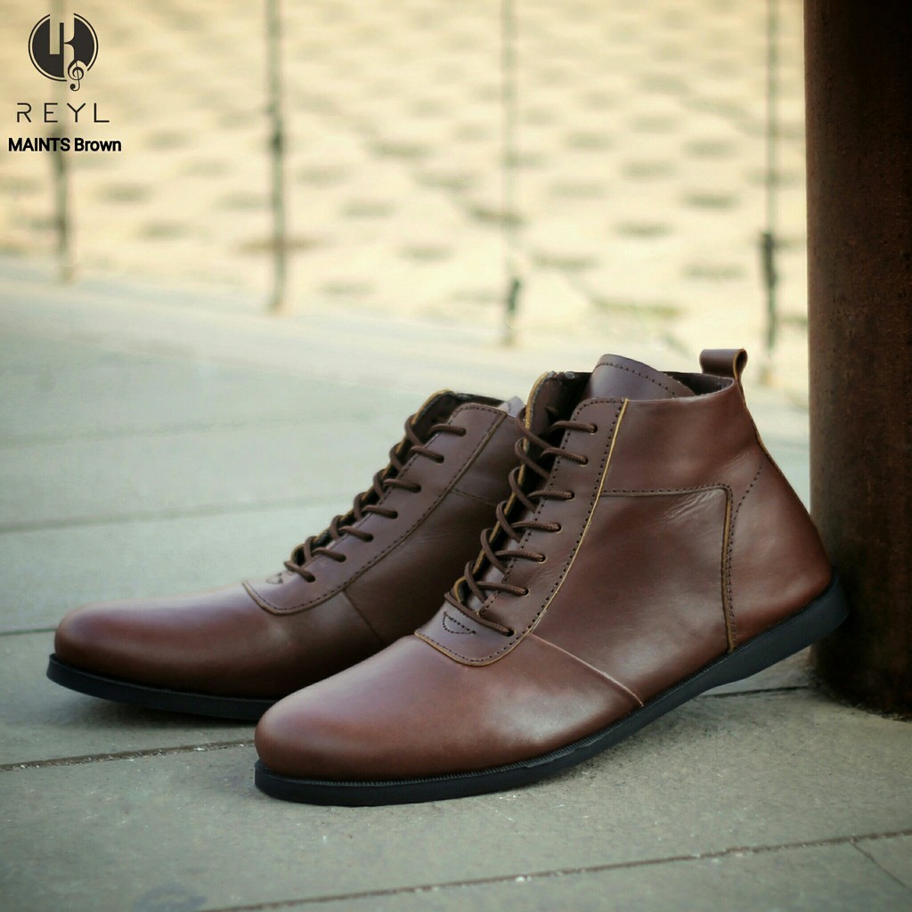 Vintage - Maints Brown Reyl Sepatu Kulit Klasik Kuliah Kerja Casual Pria/Cowok/Men- Original - Boots