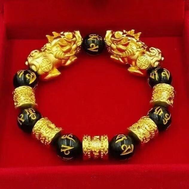 Gelang Pixiu Mantra Enam Karakter Obsidian Manik-Manik Banyak Gaya Gelang Keberuntungan Transfer Opsional Grosir