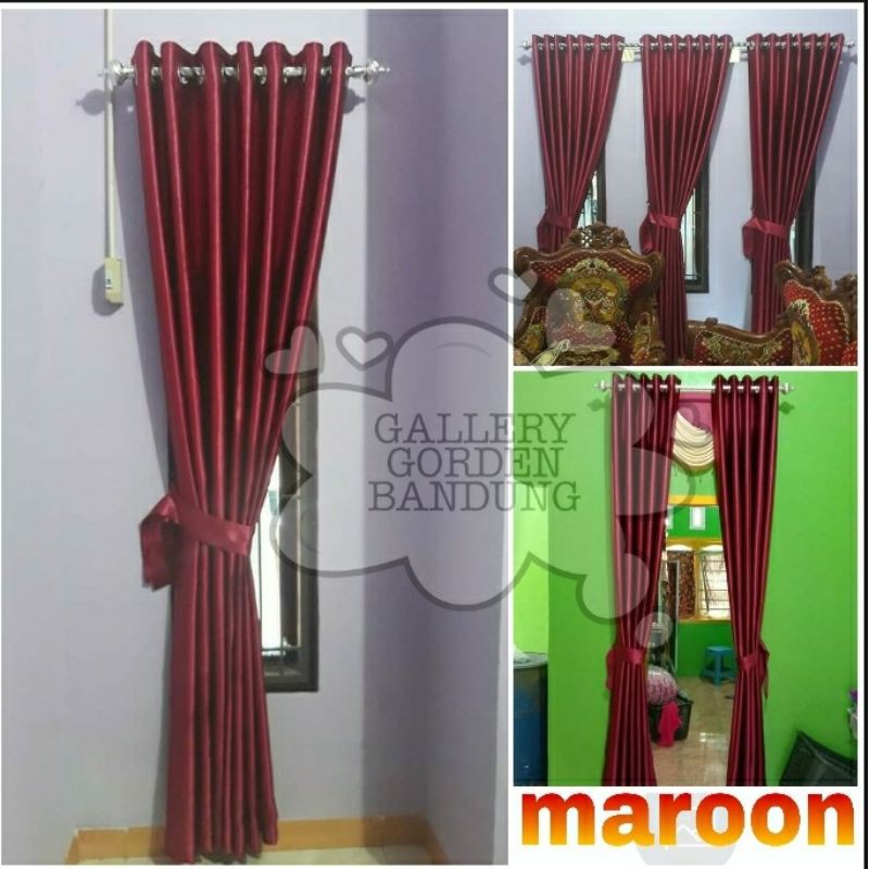 HORDENG KORDEN GORDYN GORDEN MINIMALIS BAHAN BLACKOUT IMPORT WARNA MERAH MAROON L140cm x T230cm