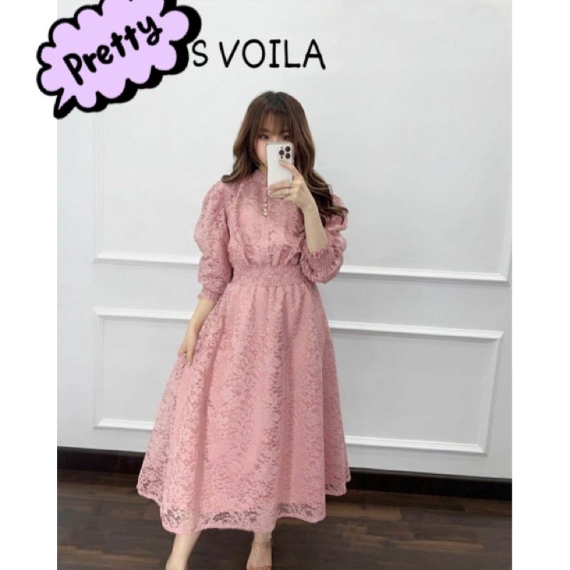 VOILA VOGUE DRESS BRUKAT TERBARU / MAXI DRESS WANITA FASHION CASUAL TRENDY / Gaun pesta ala korean style / Midi dress brokat natal / Party dress cantik