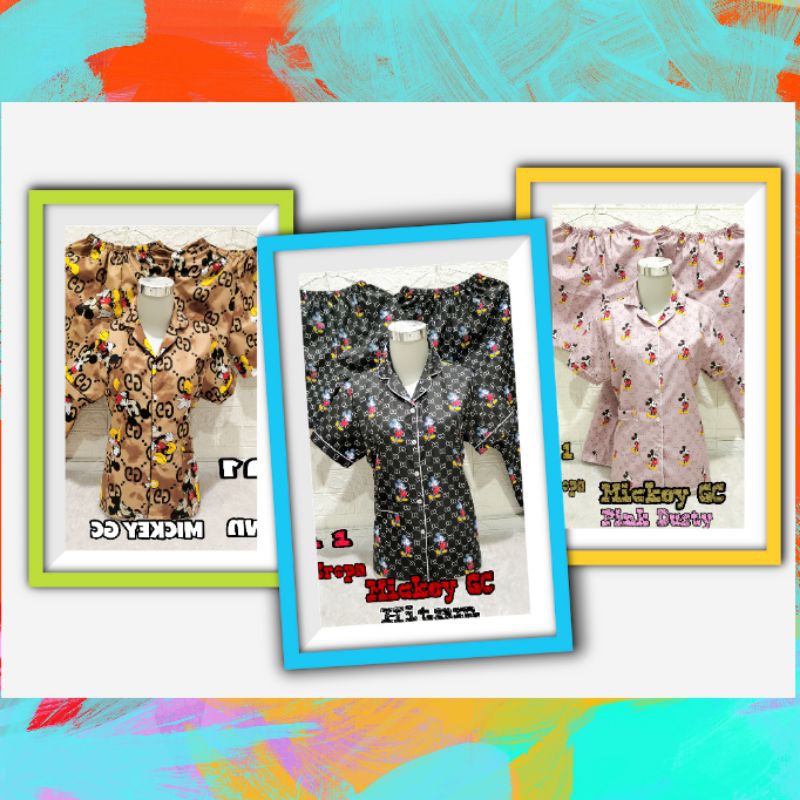 Alvaro Outlet - Baju Tidur 3IN1 Piyama Wanita / Cewek Pajamas Dewasa Katun Motif Mickey Gucci