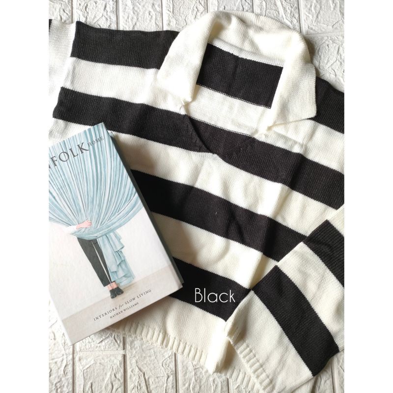 Fuji Crop Top Stripe Knit Alda Danira Blouse Rajut 7 Gauge