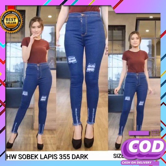Celana Kulot Jeans Wanita Big Size Sobek Lutut Bawahan Kulot Cewek Bah Hw Ripped - Hw Sobek - Cela