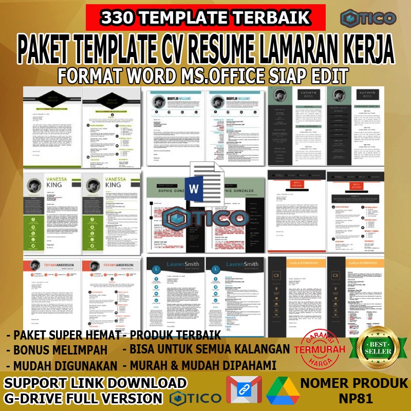 Paket Template CV Resume Lamaran Kerja Word Single Page Double Page Job Profesional Terbaik Terkini Siap Edit Terlaris Termurah