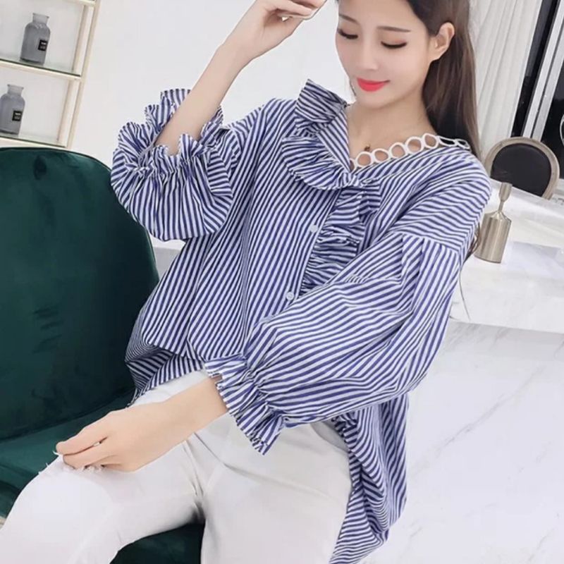 Baju atasan big size blouse oversize top blus kemeja basic polos casual ruffle outfit lebaran raya f