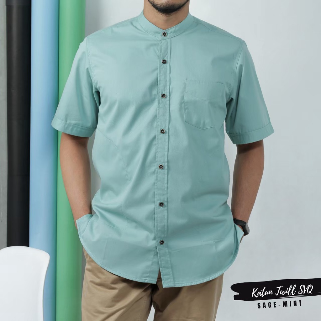 SAVIQ kemko lengan pendek baju muslim polos pria kemeja koko Biru Dongker kode KQS4001