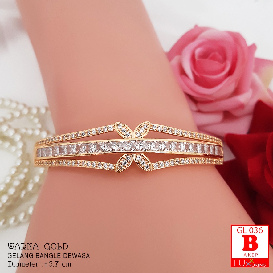 GL 036 Gelang Bangkok Dewasa Gelang Bangle Tangan Lapis Emas Imitasi Gelang Tangan Wanita Mata Zirkon Perhiasan Imitasi Warna Emas Kuning Luxx Xuping