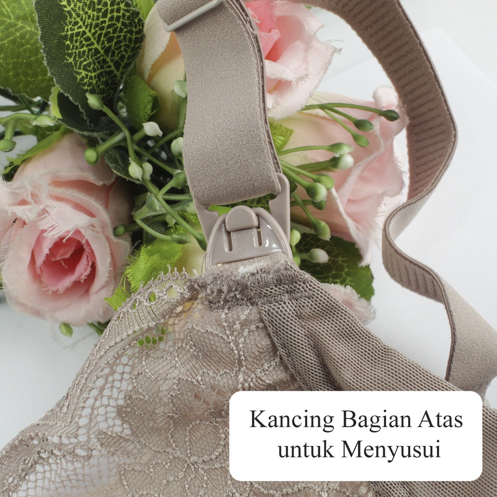 Bra BH Menyusui Sexy Tanpa Kawat Dengan Cup Renda Brokat Motif Bunga -1410