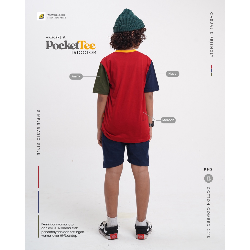 Hooflakids Kaos Anak Laki Laki Lengan Pendek Pocket Tee Tricolor