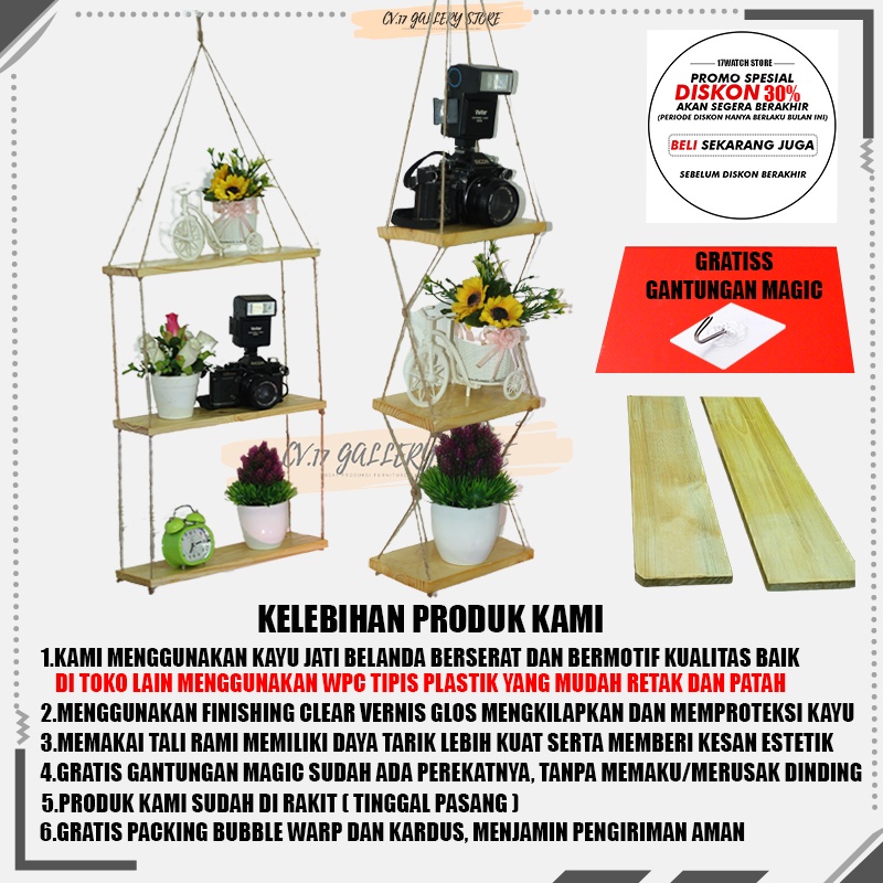 Rak Papan Hiasan Ambalan Gantung Tali Rami Macrame Wall Hanging Dekorasi Dinding Dingding Tembok Kayu Jati Belanda Tempel Tempat penyimpanan Serbaguna Buku Bunga make up Kosmetik Bumbu Dapur Ruang Tamu Kamar Tidur Cowok Minimalis Susun Aesthetic Murah Rg1
