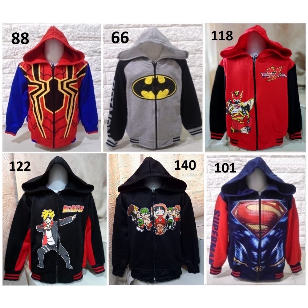 JAKET ANAK LAKI COWOK KARAKTER SUPERHERO - UKURAN M, L, XL, XXL