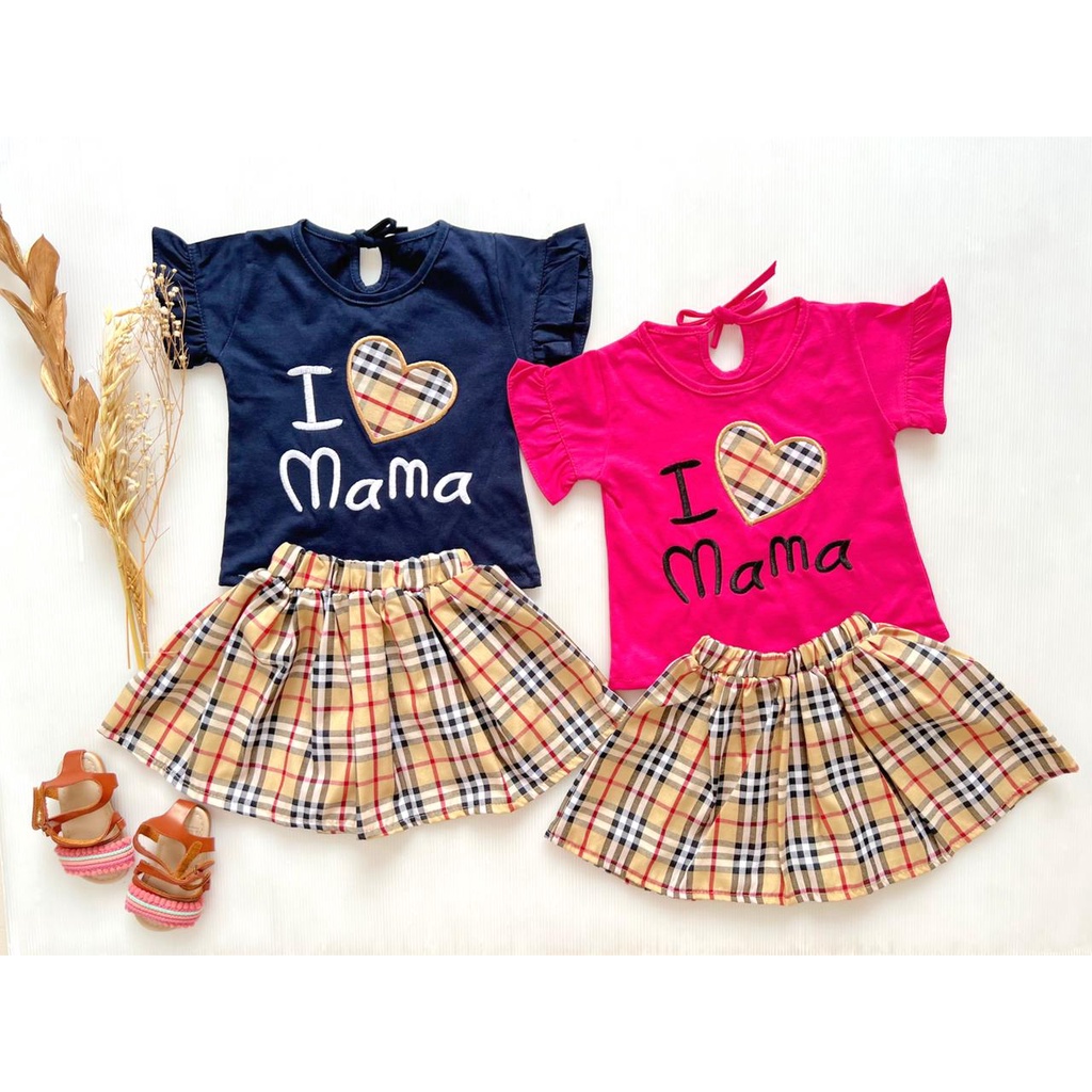 MAMA LOVER SET babeebabyshop Baju setelan jumper rok bandana anak perempuan fashion bayi cewek babygirl i love mommy sunny tutu