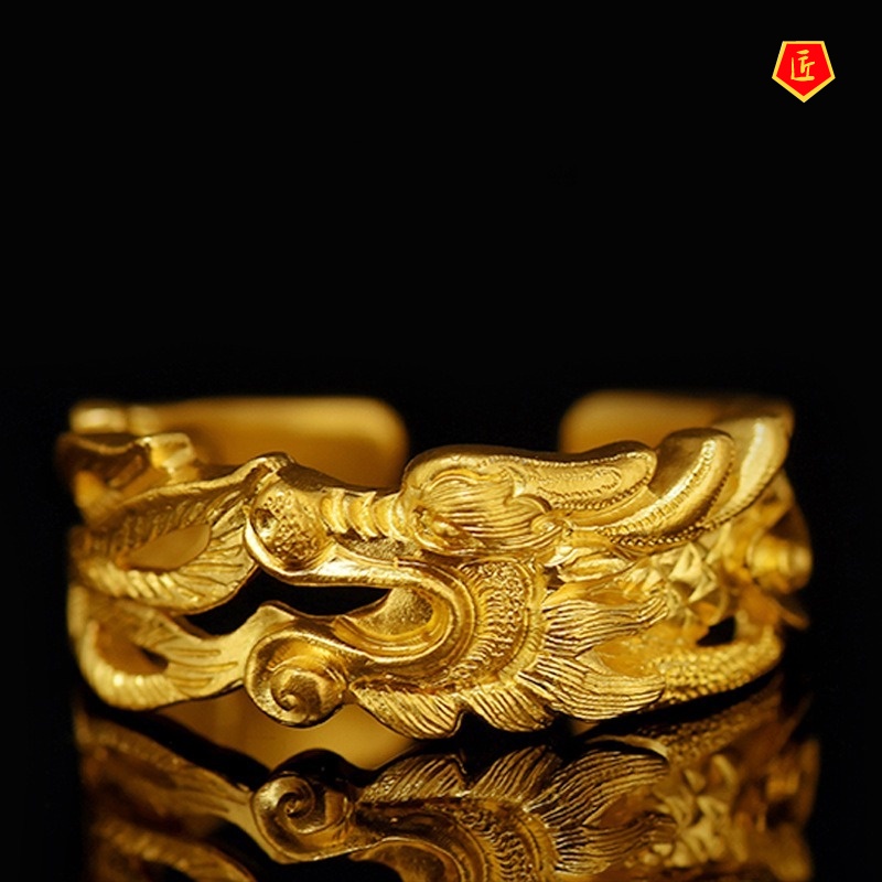 [Ready Stock]Fashion Retro Golden Auspicious Dragon Ring