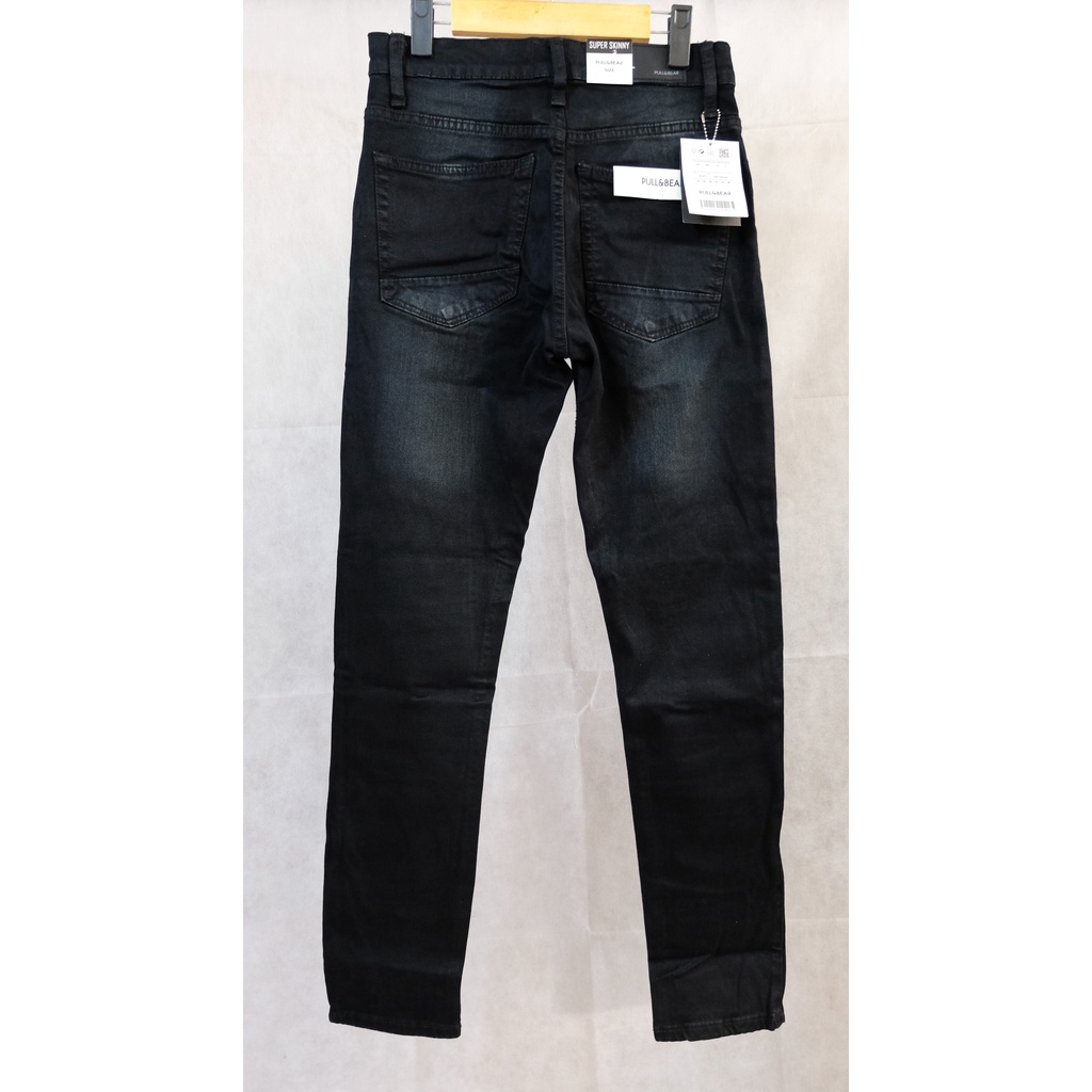 CELANA JEANS PRIA PULL&amp;BEAR BLACK WASHED SKINNY STRETCH PULLANDBEAR PULL &amp; BEAR PULL P&amp;B HITAM FEDDING