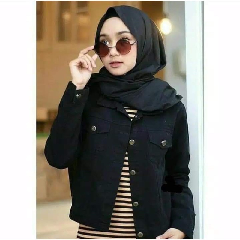JAKET JEANS WANITA / BIONDY / CROP / OUTER-HITAM