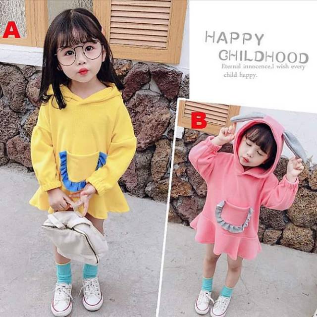 Dress Lucu anak perempuan Bunny YELLOW/PINK