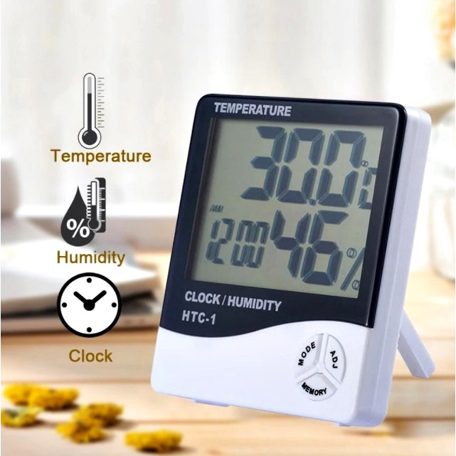 ALAT UKUR SUHU &amp; JAM DIGITAL | PENGUKUR TEMPERATURE RUANGAN | THERMOMETER HYGROMETER CLOCK HTC-1