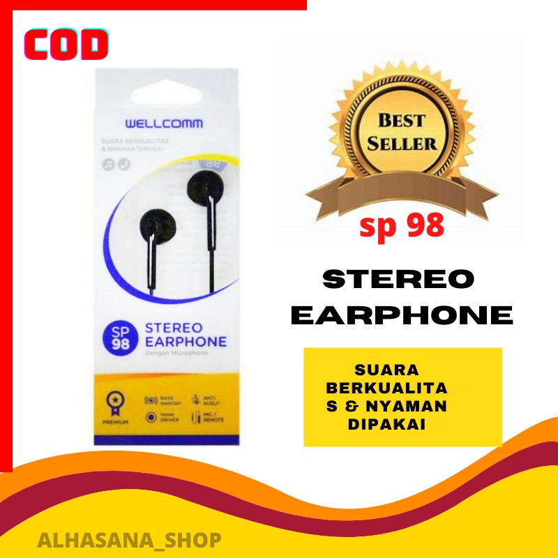 headset welcome sp98/hedset wellcomm super bass stereo/hands free earphone/hedset sport
