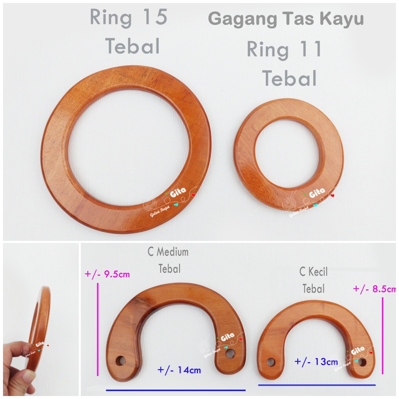 Gagang Tas Kayu Tebal/ Gagang Tas Talikur/Handle Tas Rajut/Handle Tas Kayu Mahoni