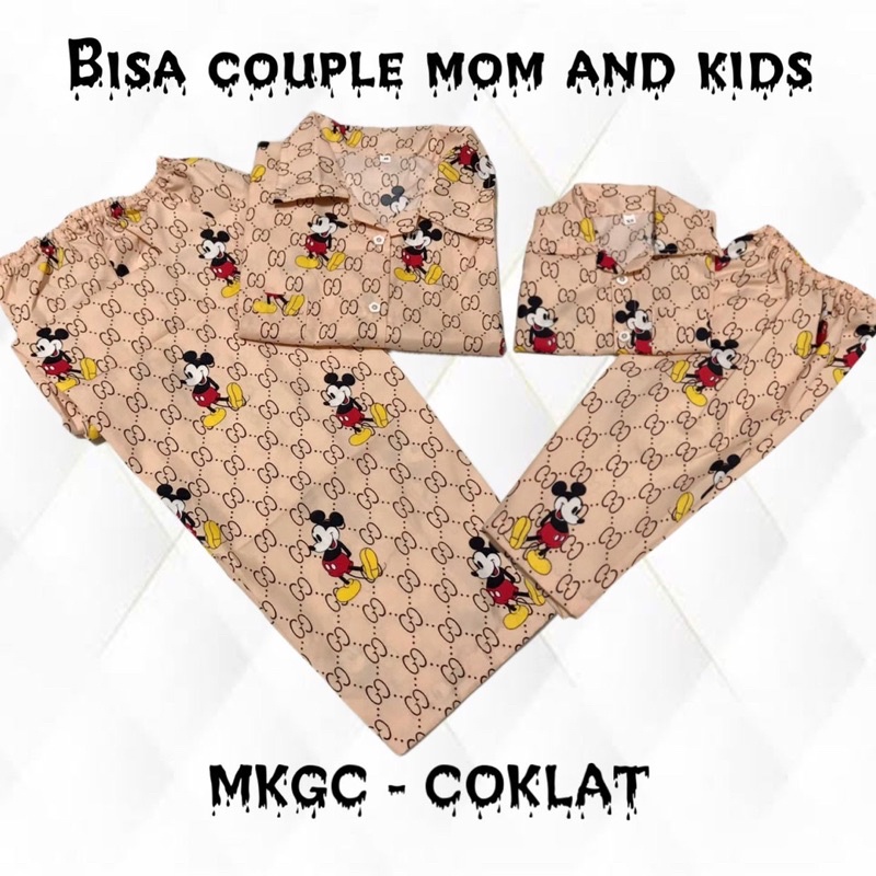 MKGC COKLAT HITAM &amp; ABU - stelan bajutidur piyama bisa couple family mom and kids katun dewasa anak