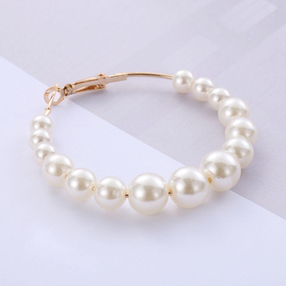 R-flower Pearl Hoop Earrings Wanita Lingkaran Besar Fashion Bentuk Bulat