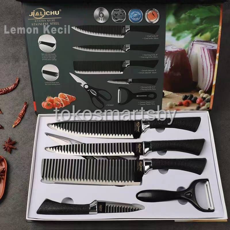 Pisau Dapur Hitam / Warna Warni 1 set isi 6 pcs  Anti Karat