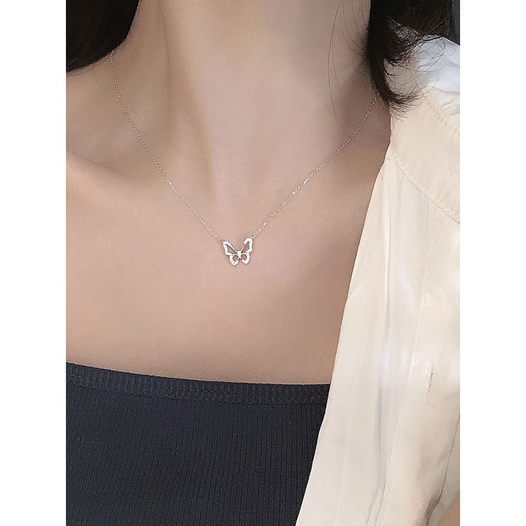 Fancyqube Kalung Choker Desain Kupu-Kupu Hollow Aksen Zircon Untuk Wanita