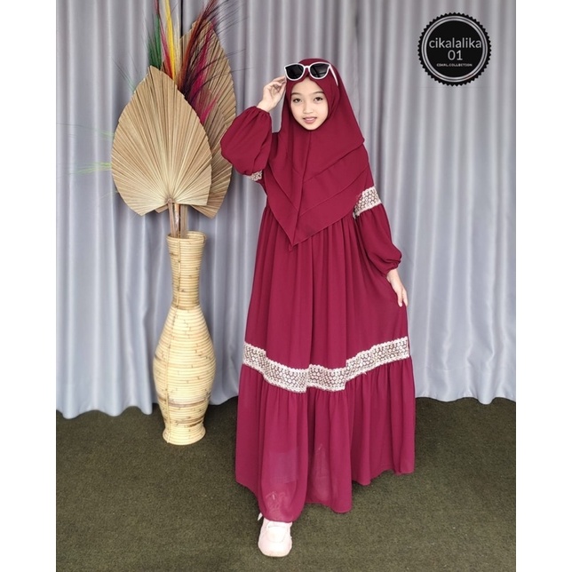 Cikalalika-Set gamis anak ceruty renda bintang full furing / fashion muslim / terbaru 2024 / gamis anak mewah /syari anak / gamis anak cantik / baju muslim anak