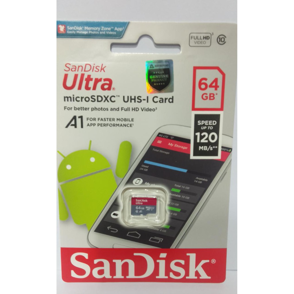 Micro SD Sandisk 64gb ultra 120mbps garansi resmi tanpa adapter