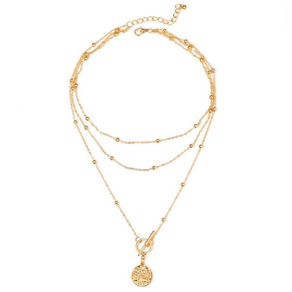kalung multilayer simple retro coin ball necklace jka208 (3E1)