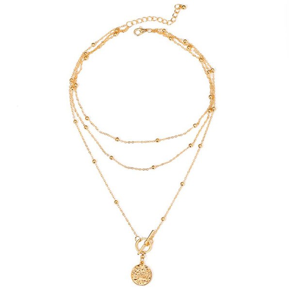 kalung multilayer simple retro coin ball necklace jka208 (3E1)