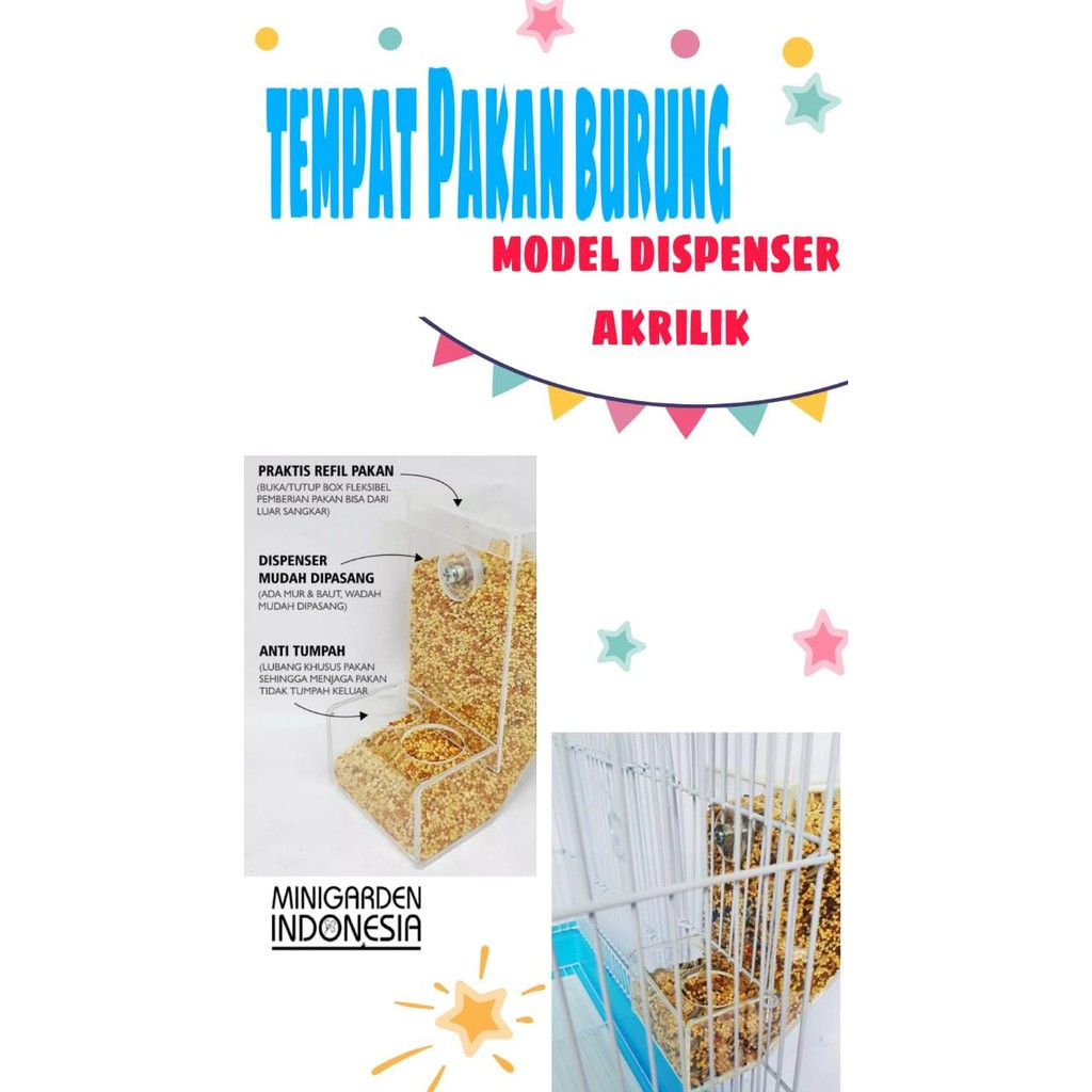 WADAH PAKAN BURUNG AKRILIK MODEL DISPENSER PREMIUM tempat makan milet ternak burung lovebird murai