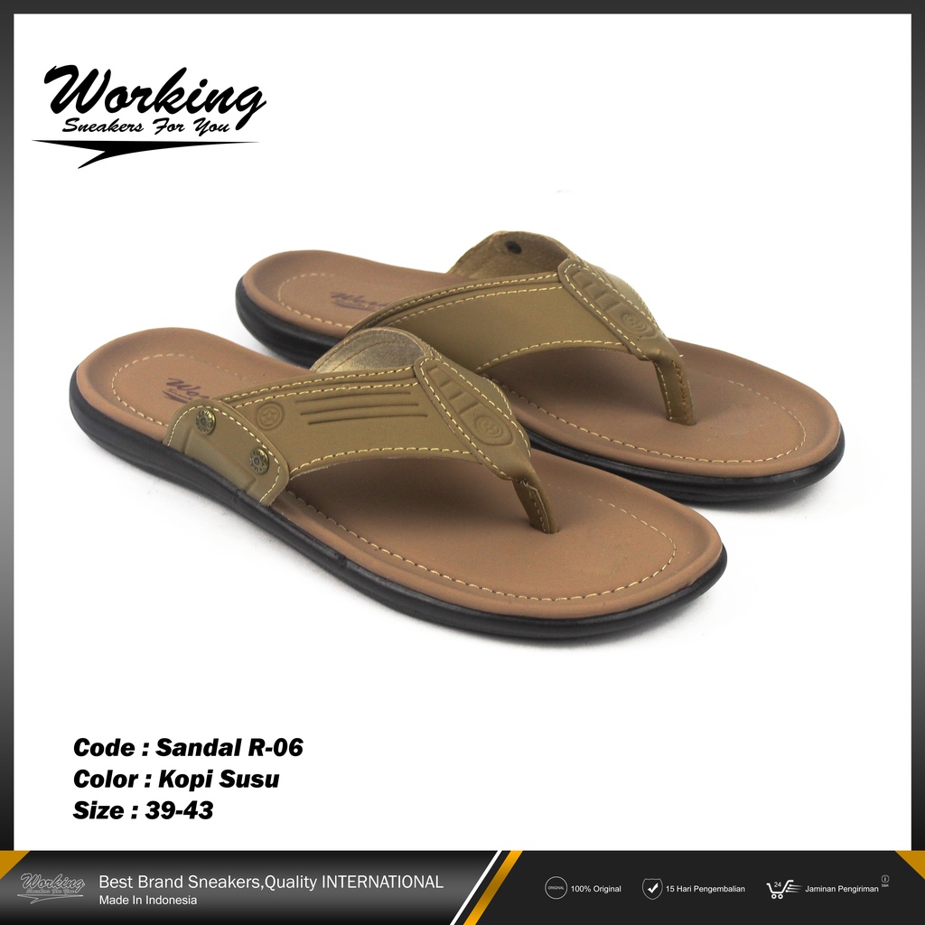 Sandal Pria Kulit Original Working R-06 Sandal Jepit Terbaru Sandal Cowok