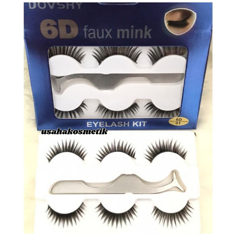 BULU MATA 3 PASANG + EYELASH KIT 6D FAUX MINK + PINSET