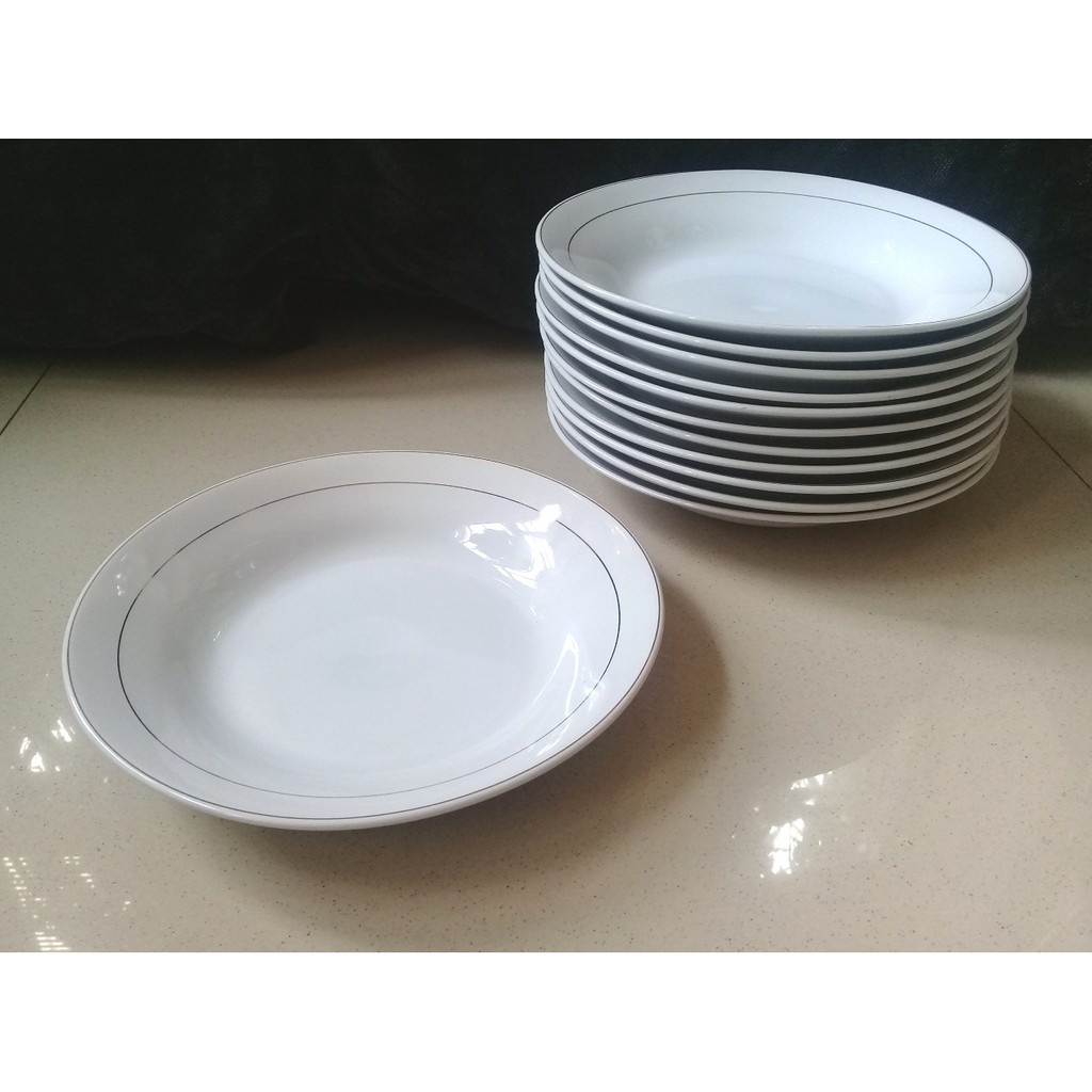 1 LUSIN Piring Makan Keramik Besar (list emas) 7 dan 9 inchi SNI MEWAH DAN TEBAL