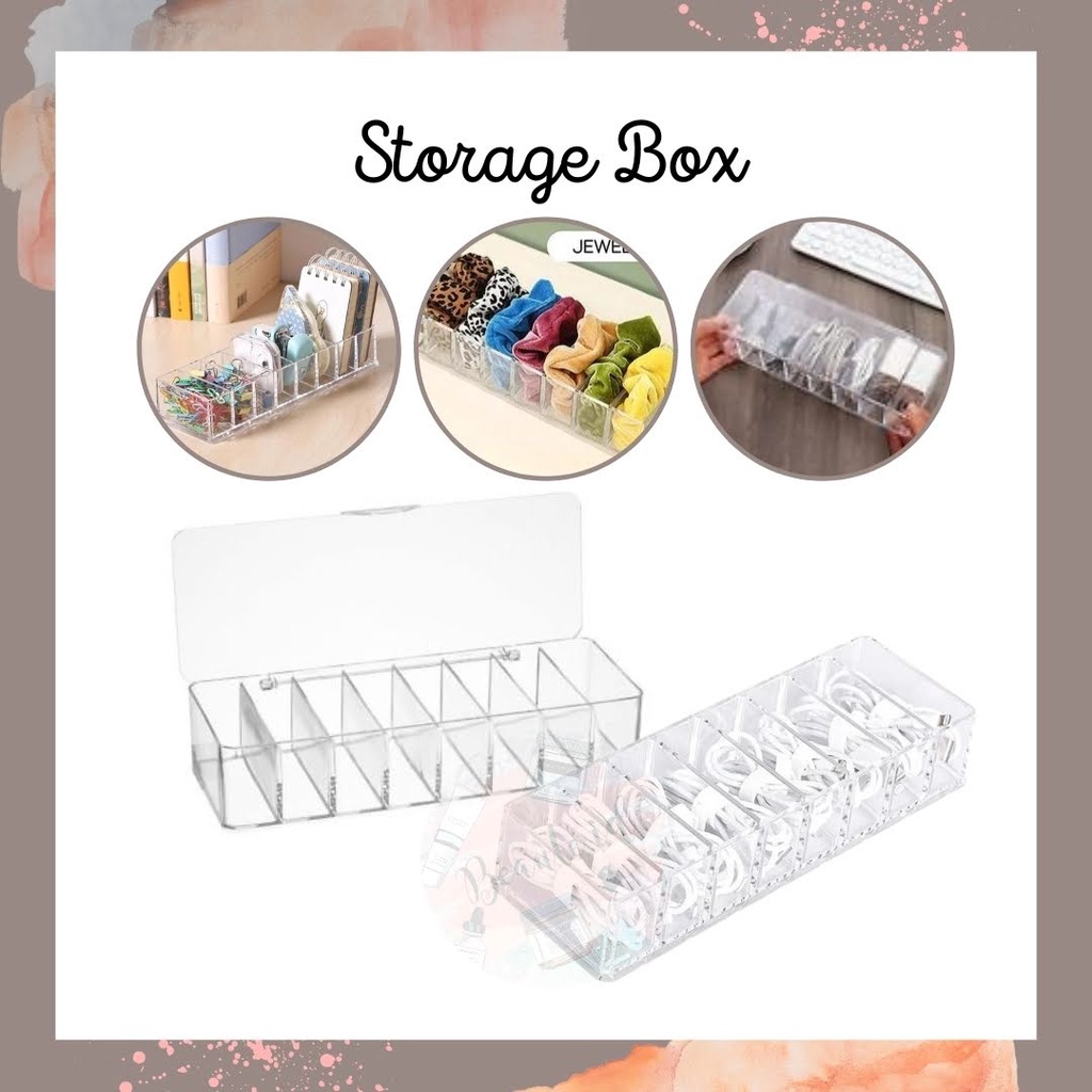 Kotak Wadah Penyimpanan Aesthetic Perapi Kabel Aksesoris Kosmetik Perkakas Kecil Alat Tulis Perhiasan Lipstick Serbaguna Bahan Plastik Transparant Organizer Cable Storage Box 7/8 Slot with Cover