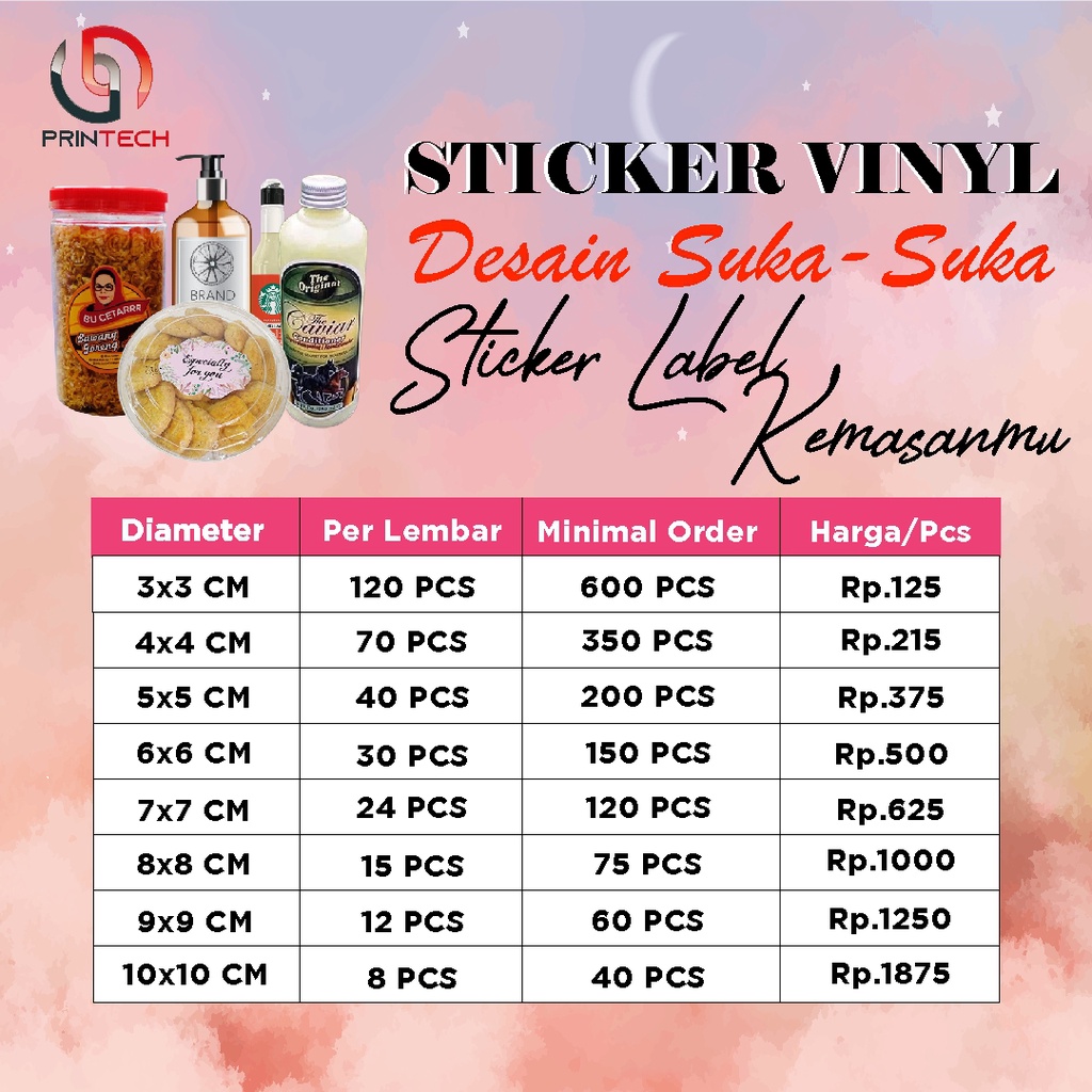 Jual Cetak Stiker Vinyl A3 Stiker Kemasan Print And Cut Murah 3x3cm Shopee Indonesia 2741