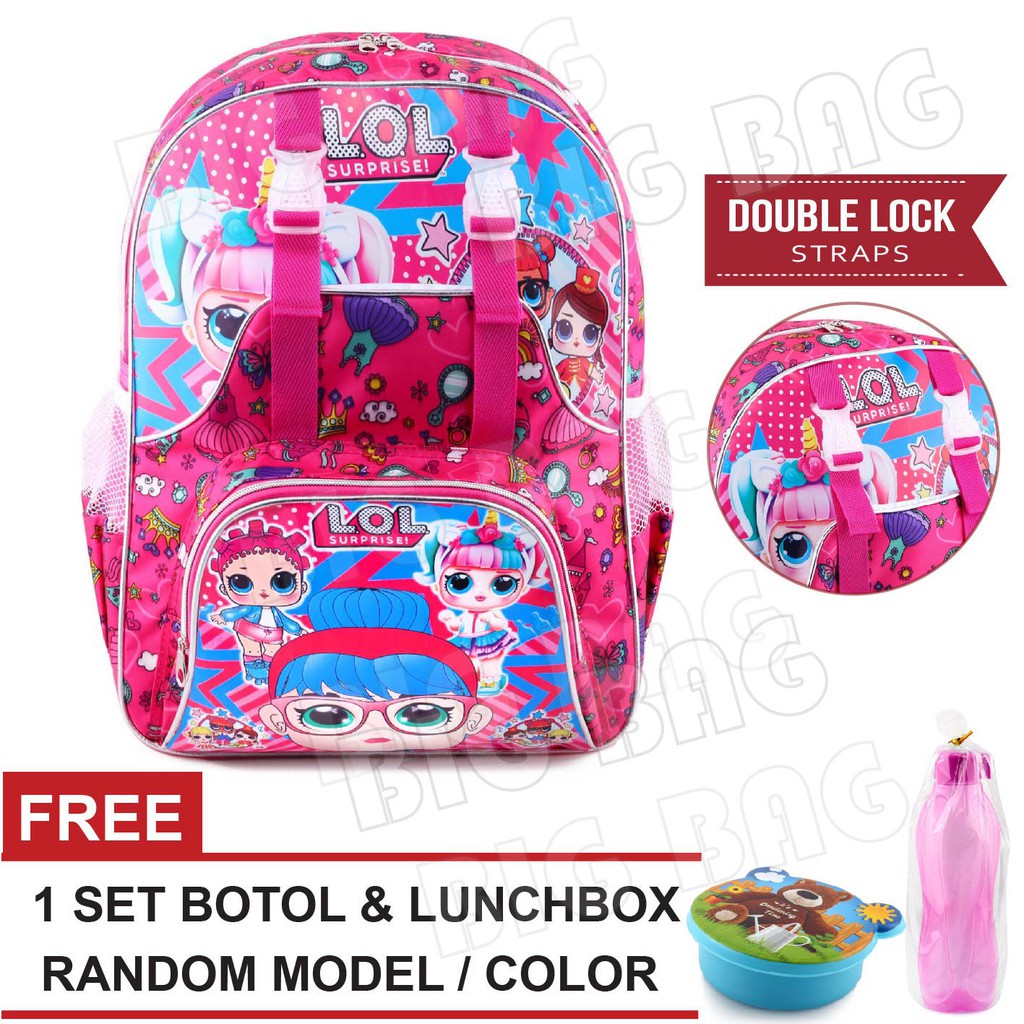 PTS -Ransel Sekolah Anak Perempuan Karakter - LOL SURPRISE - HOLIDAY - PINK + FREE Botol Minum &amp; Lunchbox .PT