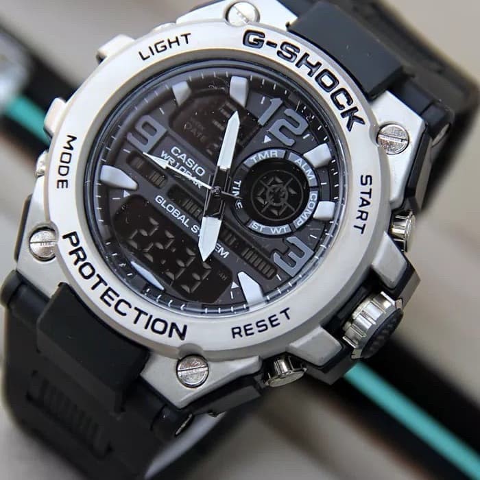 JAM TANGAN RUBBER PRIA CASI* G-SHOC* GST-8600 G-8600 DUAL-TIME METAL TANHAN AIR FREE BATERAI WATCH