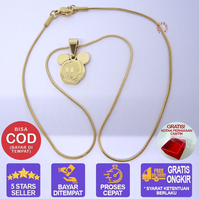 Lovelybutik Kalung Titanium Anak Anti Karat MKT Kalung Anak Uk. 35 cm Warna Emas BONUS KOTAK