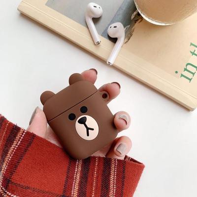 Case Pelindung Bahan Silikon Motif Kartun Dengan Pengait Untuk Airpods 1 / 2 i12-1-beruang