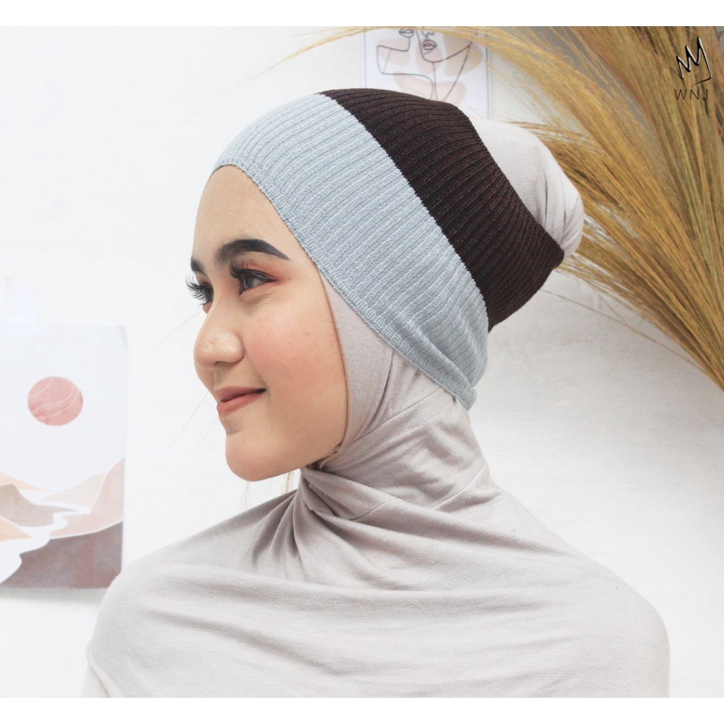 Ciput Inner Rajut Bandana Wanoja Hijab | Ciput Rajut Premium Inner Hijab Benang Anisa Yarn Halus 2 Warna by Wanoja WNJ