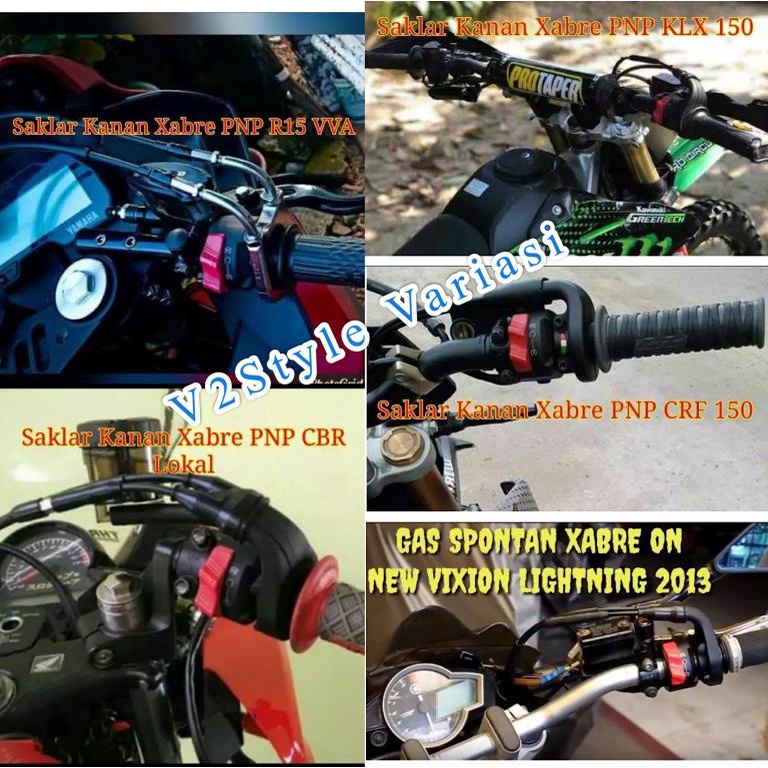 PAKET GAS SPONTAN DOMINO 2 KABEL + SAKLAR STOP ENGINE PNP R15 VVA KLX CRF 150 CBR VIXION NEW NVL FU