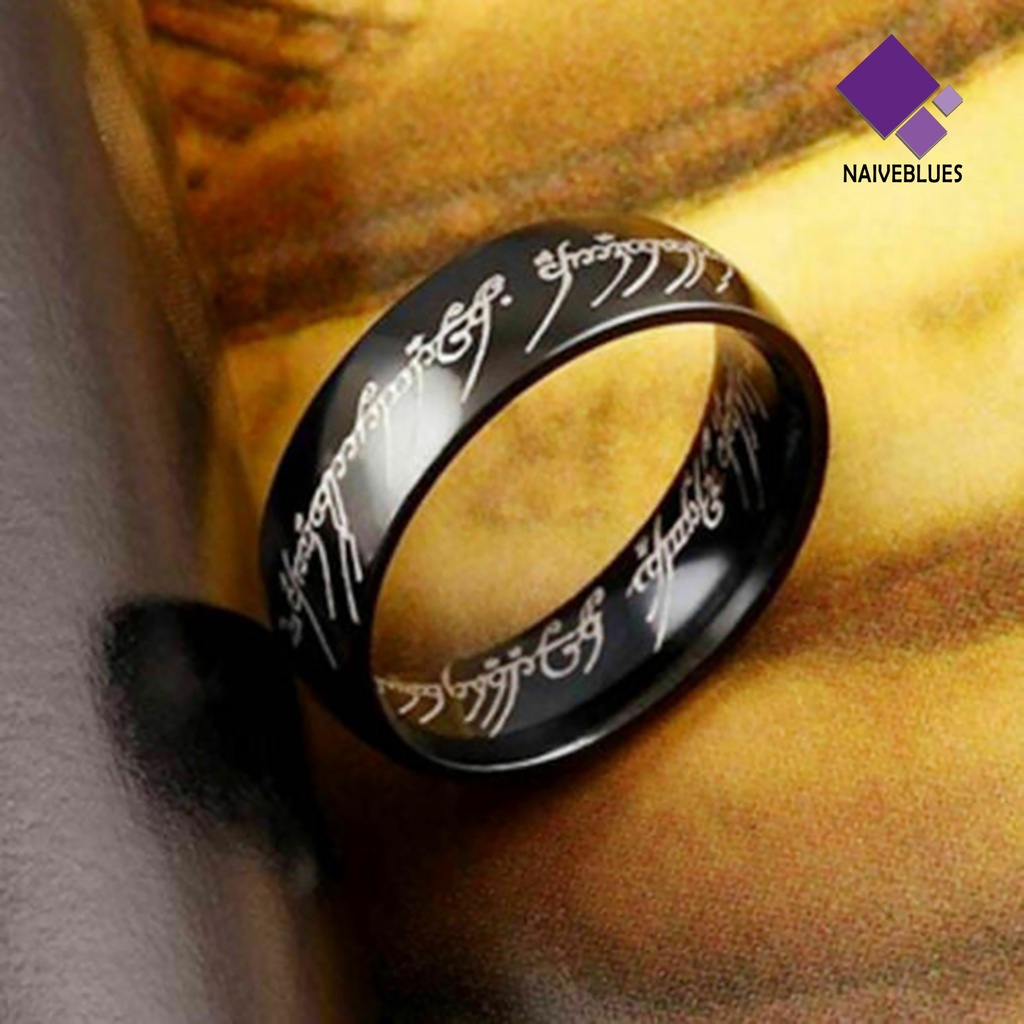 Cincin Pernikahan Motif Print Tulisan Bahan Baja Untuk Pria Dan Wanita